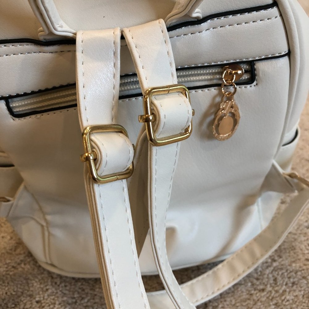 NWOT Mini Backpack Pom Cute Small Backpack Purse Vegan Leather White Cream Bag - Picture 11 of 16